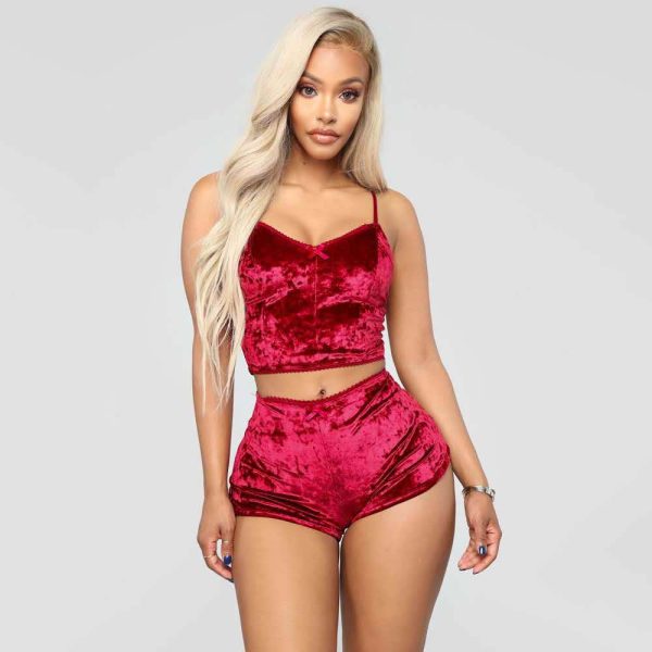 Europe and the United States sexy home clothing V-neck velvet suspender set foreign trade sexy underwear wholesale - Image 6