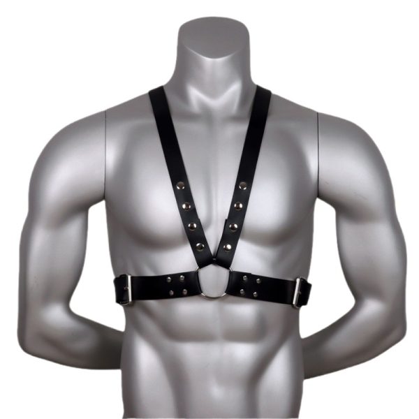 Men's strap men's clothes black ring binding performance props leather double row nail sexy clothing
