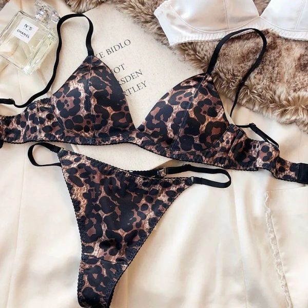 European and American French sexy satin triangle cup underwear thin without steel ring comfortable T pants bra suit - Image 6