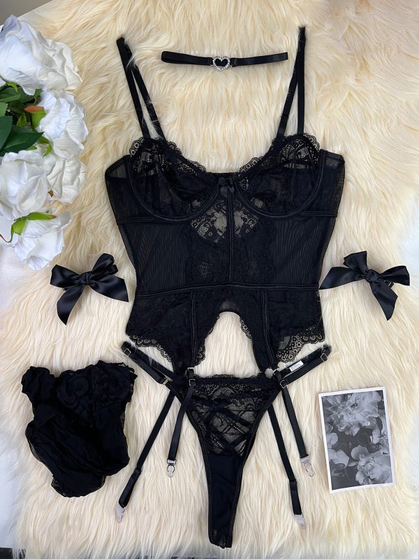 DIER European and American  Lace Set Sexy Ladies Underwear suit 5 Piece Set - Image 6