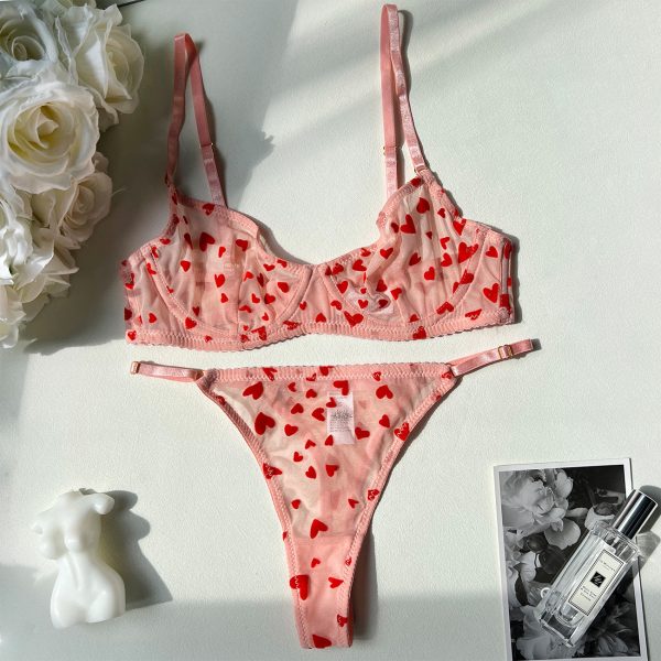 DIER  Women's Big Breasts Show Small Lace Flocking Embroidery Bra Set - Image 7