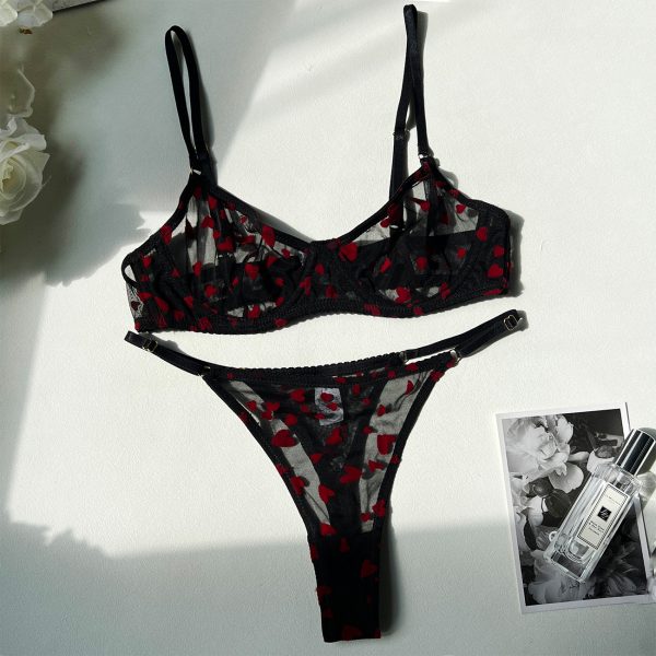 DIER  Women's Big Breasts Show Small Lace Flocking Embroidery Bra Set - Image 6