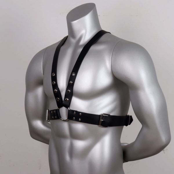 Men's strap men's clothes black ring binding performance props leather double row nail sexy clothing - Image 4