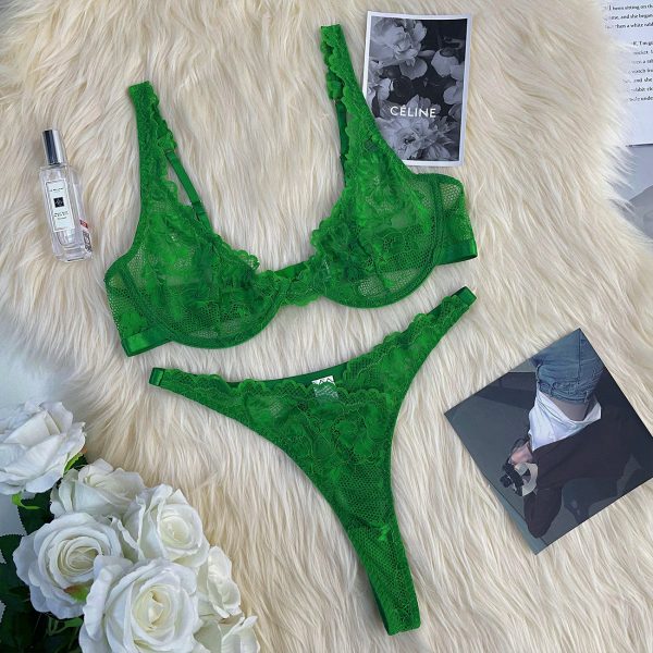 Europe and the United States foreign trade supply  new two-color lace sexy underwear with steel ring set underwear - Image 7