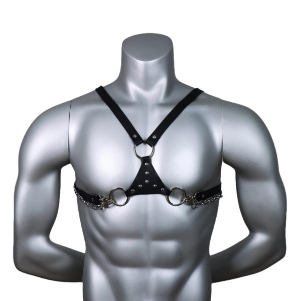 European and American men's gentleman leather strap personality Black sexy shoulder strap chain decoration strap manufacturers - Image 5