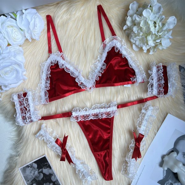 DIER Christmas Valentine's Day Suede Fun Lace Kit Leg Gloves Underwear - Image 6