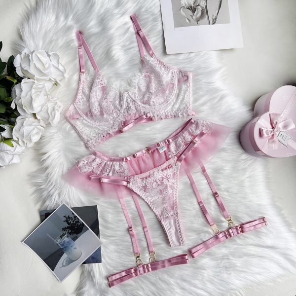 Dier Fashion Mesh Embroidery Girl Skirt Sexy Garter Belt Sexy Lingerie Set - Image 6