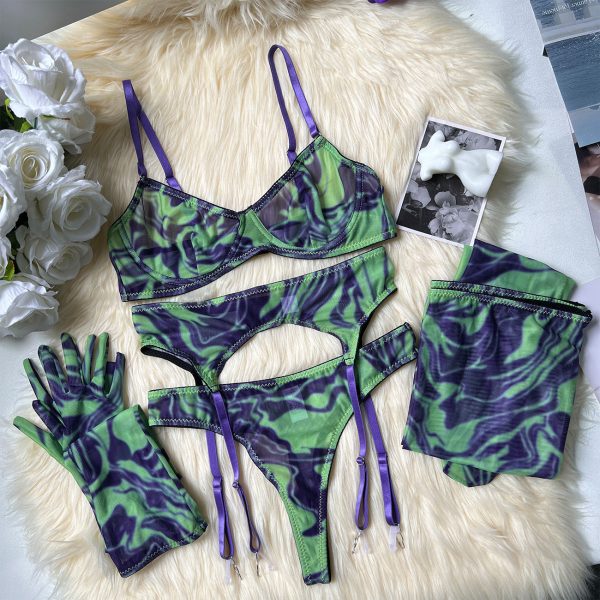 Dier European and American Ins Tie-Dye Sexy Intimates 5-Piece Set New Tie-Dye Sexy Intimates Sexy Kit - Image 4