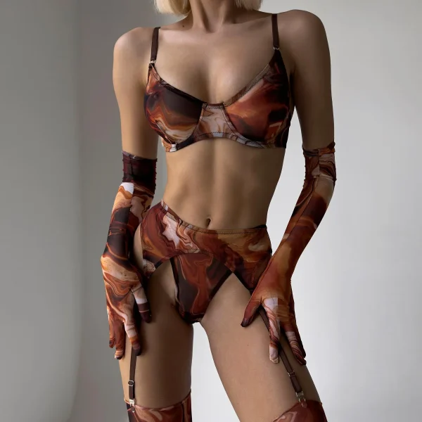 DIER European and American ins Tie-Dye Lingerie 5-piece New Tie-Dye Sexy Lingerie Sexy Kit - Image 5