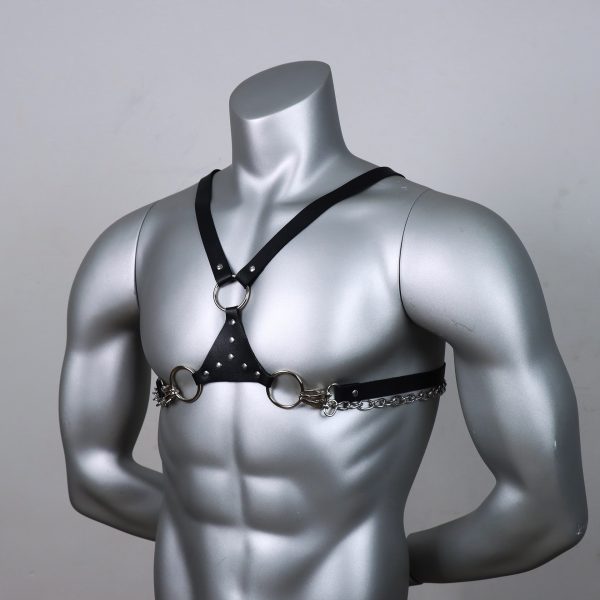 European and American men's gentleman leather strap personality Black sexy shoulder strap chain decoration strap manufacturers - Image 2