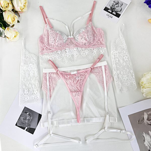 DEIR European and American sexy lace underwear steel ring underwear set sexy hip sexy gloves set - Image 8