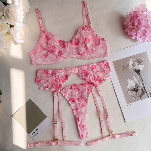 DIER fashion European and American heavy industry embroidery sexy lace suspenders underwear kit - Image 6