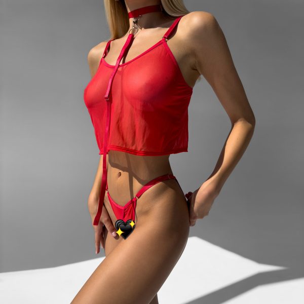 DEIR European and American Sexy Open File Panties Strap Intimates Mesh Intimates Set Sexy Kit - Image 4