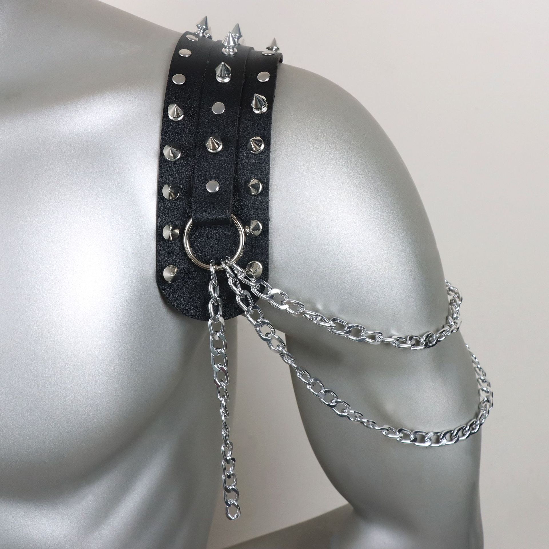 European and American punk quartz cone-shaped rivet leather personality interesting shoulder strap - Image 6