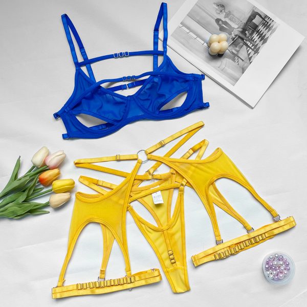 Deer Foreign Trade Europe and America Summer Hot Sexy Underwear Sexy Contrasting Color Mesh Steel Ring Mesh Perspective Kit - Image 6