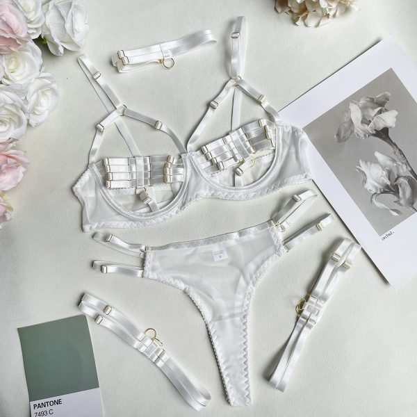 DIER European and American Explosive Fashion Stitching Strap Complex Heavy Craft Sexy Underwear 4-piece Set - Image 13