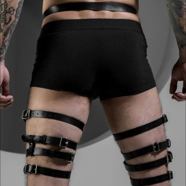 Men's sexy leather binding pants nightclub leather wear punk style leather belt one-piece pants one-piece delivery - Image 4