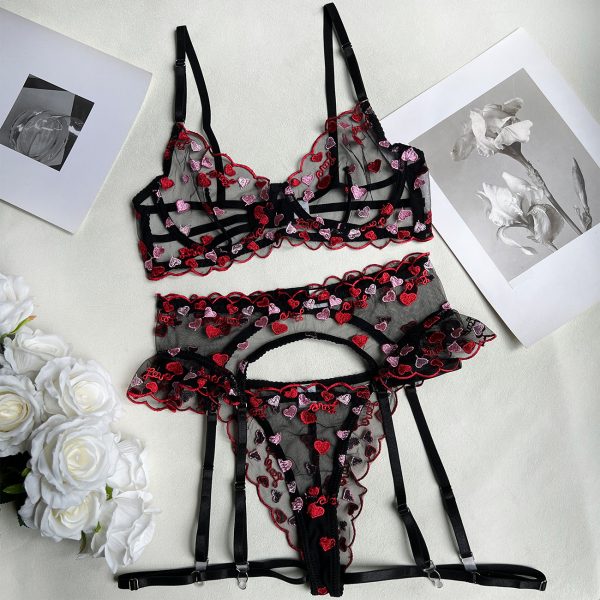 DIER European and American Love Heavy Industry Embroidery Stitching Strap Sexy Underwear Sexy Lingerie Kit - Image 6