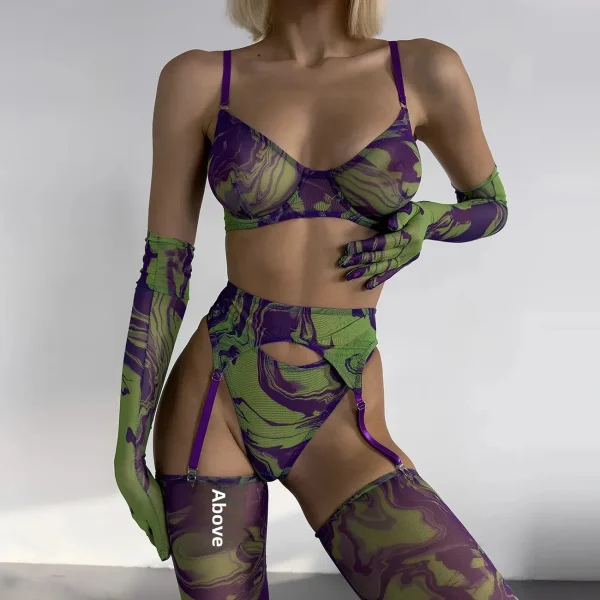 DIER European and American ins Tie-Dye Lingerie 5-piece New Tie-Dye Sexy Lingerie Sexy Kit - Image 3
