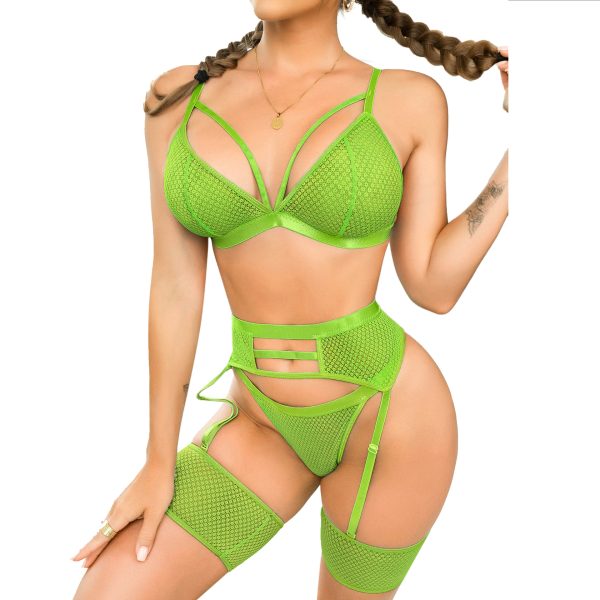 19 Color European and American  Women's Fishing Net Perspective Lace Sexy Gather Three-piece XS-3XL - Image 2