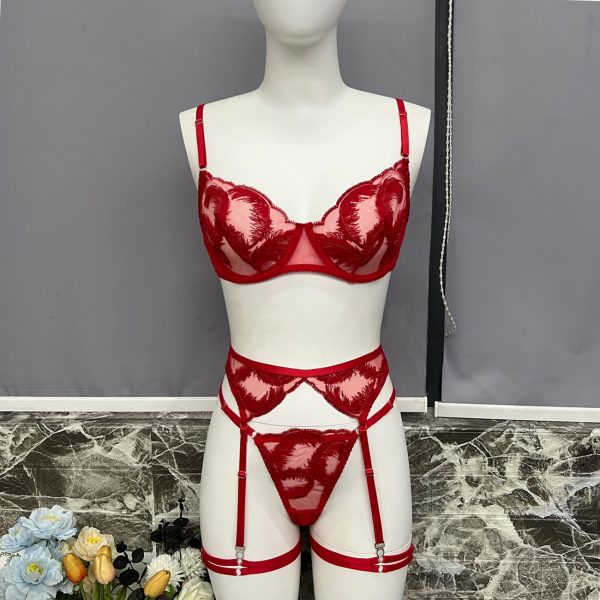 Dier European and American Sexy Popular Sexy Temptation Mesh Heavy Embroider Bra Set - Image 9