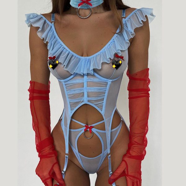 DIER Mesh Girl Sexy Stitching Fishbone Backless Sexy Strap Jumpsuit Women's Sexy Underwear - Image 2