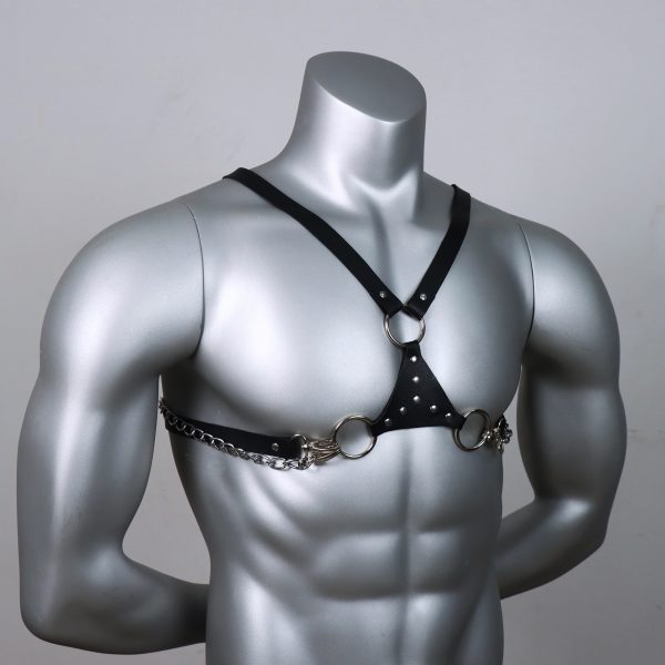 European and American men's gentleman leather strap personality Black sexy shoulder strap chain decoration strap manufacturers - Image 3