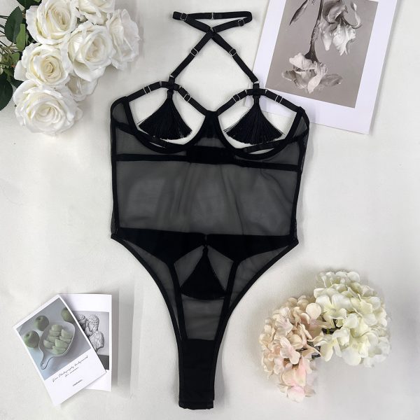 DIER European and American Sexy Mesh Hollow Tassel New Women's Fashion Sexy Underwear bodysuit - Image 6