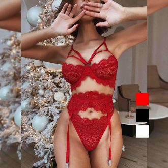 DIER new European and American  lace garter belt sexy underwear 4 piece set women's plus size S-5XL