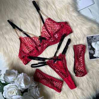 DIER Export Color-blocked Fishnet Contrasting Color Splicing Sexy Suit See-through Sexy Two-piece Set for Women