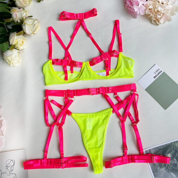 Deer European and American Explosive Summer New Women's Fashion Two-color Stitching Strap Complex Heavy Technology Underwear 5-piece Set - Image 7