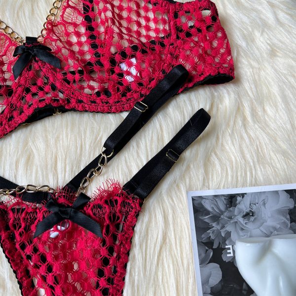 DIER Export Color-blocked Fishnet Contrasting Color Splicing Sexy Suit See-through Sexy Two-piece Set for Women - Image 5