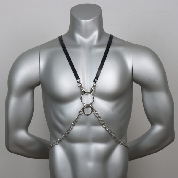 Adult sexy sm clothes men's leather strap chain accessories shoulder strap Joker fashion street shoot a generation of hair - Image 3