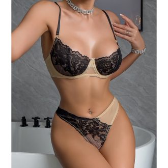 DIER New Export Color-blocked Lace Mesh Sexy Suit See-through Sexy Two-piece Set for Women