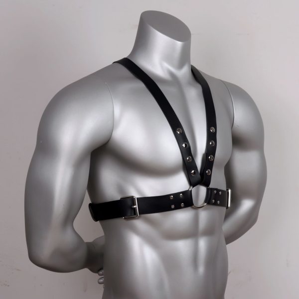 Men's strap men's clothes black ring binding performance props leather double row nail sexy clothing - Image 3