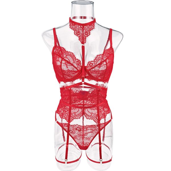 DIER European and American sexy lace neck strap stitching body shaping belt sling sexy bra 5 kit set - Image 9