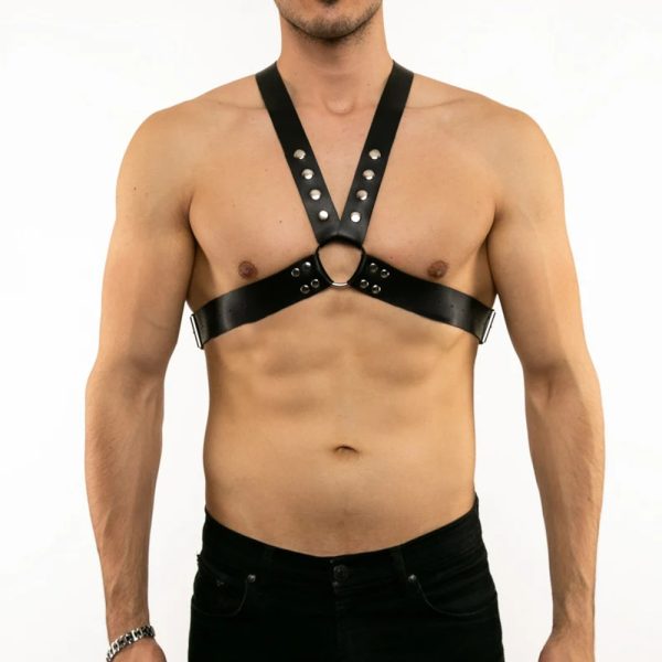 Men's strap men's clothes black ring binding performance props leather double row nail sexy clothing - Image 2