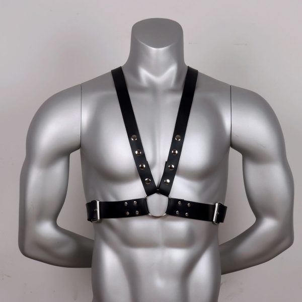 Men's strap men's clothes black ring binding performance props leather double row nail sexy clothing - Image 7