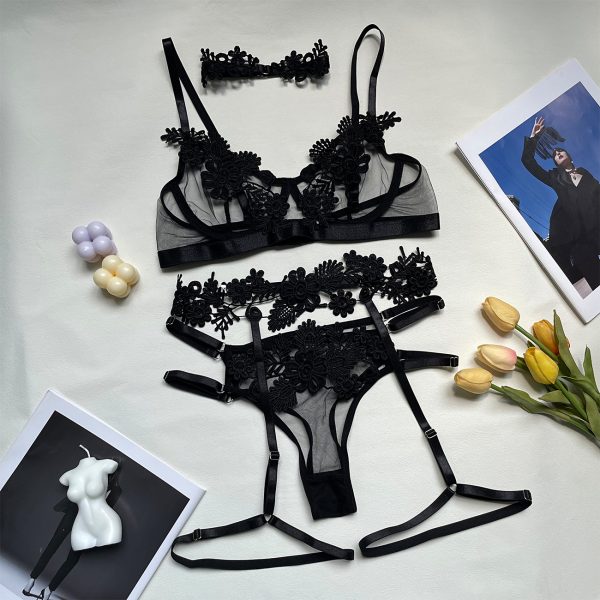 Deer European and American Summer Women's Sexy Lace Heavy Industry Water-soluble Lace Hollow-out Perspective Sexy Underwear Set - Image 6