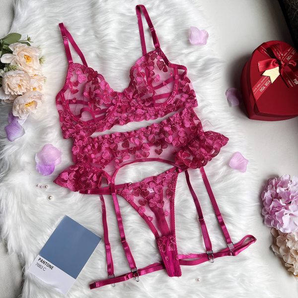 DIER European and American  ins Love Embroidery Stitching Strap Sexy Underwear Sexy Underwear Kit - Image 6