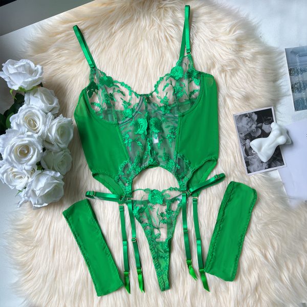 Sexy Temptation Mesh Heavy Industry Embroidery Mesh Pack 3-piece Bra suit - Image 11