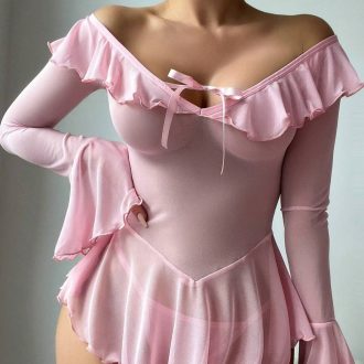 Europe and the United States sexy perspective mesh dress temptation off-shoulder pure desire wind uniform sexy underwear