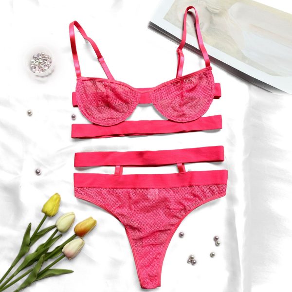 Deer AliExpress  Explosions Mesh Grid Stitching Perspective Slim Sling Sling 3-piece Sexy Suit - Image 9