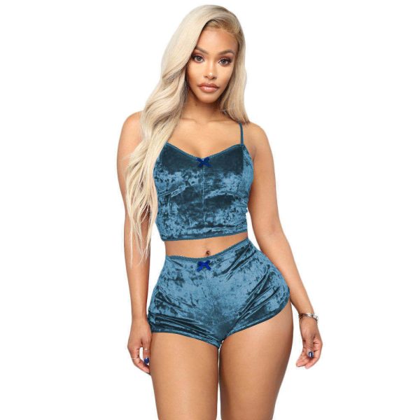 Europe and the United States sexy home clothing V-neck velvet suspender set foreign trade sexy underwear wholesale - Image 4