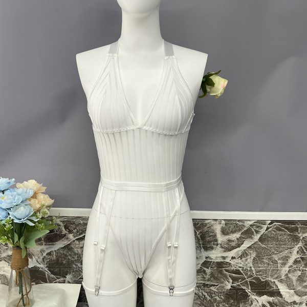 Explosions Women's Striped Backless See-through Mesh Stitching Body Shaping jumpsuit - Image 13