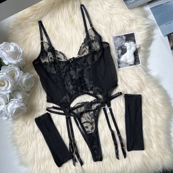 Sexy Temptation Mesh Heavy Industry Embroidery Mesh Pack 3-piece Bra suit - Image 6