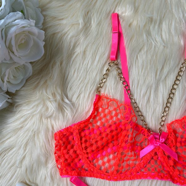 DIER Export Color-blocked Fishnet Contrasting Color Splicing Sexy Suit See-through Sexy Two-piece Set for Women - Image 3