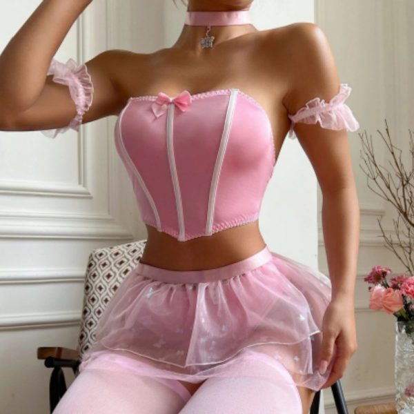 Europe and the United States Cute Sexy Pure Desire Girl Shoulder Strapless Women's Veil Skirt Sexy Underwear suit - Image 2
