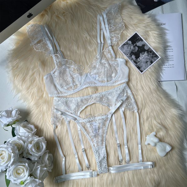 Dier Sexy Sexy Lingerie Embroider Perspective Mesh Loaded 5-Piece Bra Set - Image 8