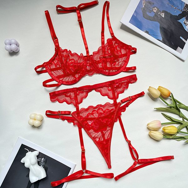 DIER Europe and the United States hot multi-color lace sexy underwear women sexy eyelash pajamas bra three-piece set - Image 6